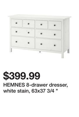 Ikea Hemnes 8-drawer dresser, white stain, 63x37 3/4 " offer