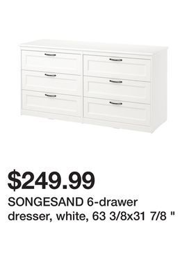 Ikea Songesand 6-drawer dresser, white, 63 3/8x31 7/8 " offer