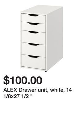 Ikea Alex drawer unit, white, 14 1/8x27 1/2 " offer