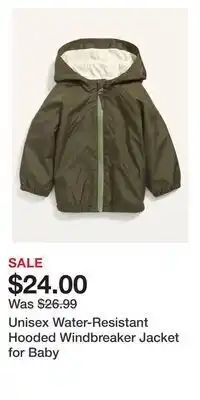 Old Navy Unisex water-resistant hooded windbreaker jacket for baby offer