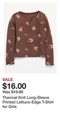 Old Navy Thermal-knit long-sleeve printed lettuce-edge t-shirt for girls offer