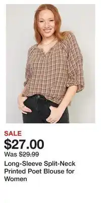 Old Navy Long-sleeve split-neck printed poet blouse for women offer