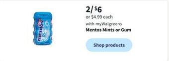 Walgreens Mentos mints or gum offer