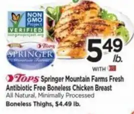 Tops Tops Springer Mountain Farms Fresh Antibiotic Free Boneless Chicken Breast offer