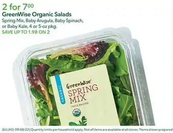 Publix Greenwise organic salads offer