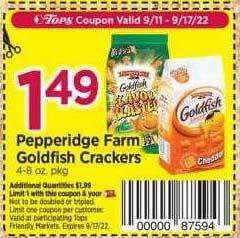 Tops Pepperidge farm goldfish crackers offer