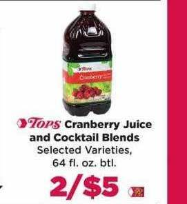 Tops Cranberry juice and cocktail blends offer