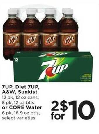Cub Foods 7up, diet 7up, a&w, sunkist or core water offer