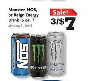 Family Dollar Monster, nos, or reign energy drink offer