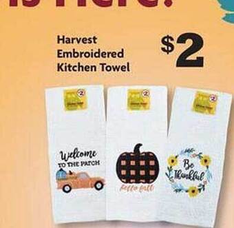 Family Dollar Harvest embroidered kitchen towel offer
