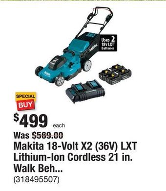 The Home Depot Makita 18-volt x2 (36v) lxt lithium-ion cordless 21 in. walk behind self-propelled lawn mower kit w/4 batteries (5.0ah) offer