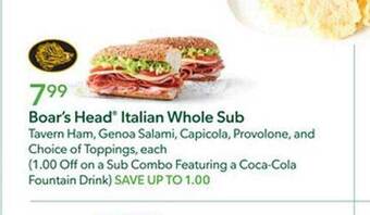 Publix Boar's head italian whole sub offer