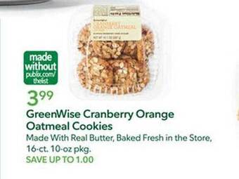 Publix Greenwise cranberry orange oatmeal cookies offer