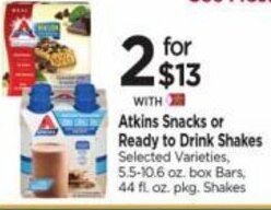 Tops Atkins Snacks or Ready to Drink Shakes offer