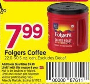 Tops Folgers Coffee offer