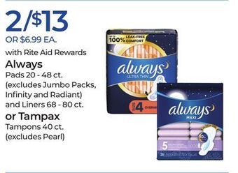 Rite Aid Always or tampax offer