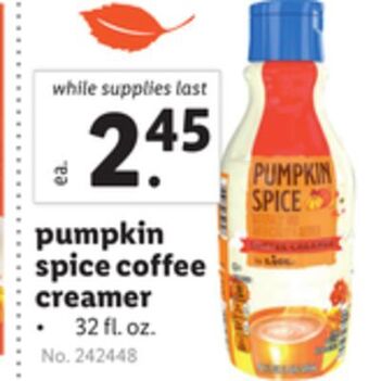 Lidl Pumpkin spice coffee creamer offer