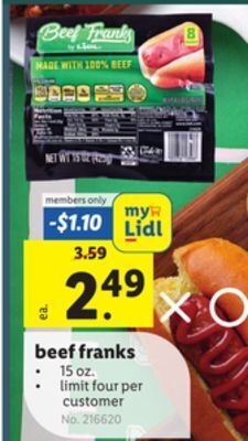 Lidl Beef franks offer