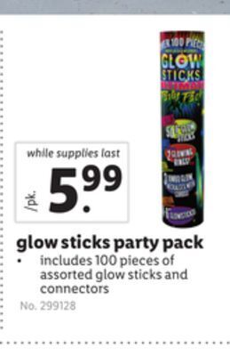 Lidl Glow sticks party pack offer
