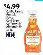 Aldi Califia farms pumpkin spice cold brew coffee with almondmilk offer