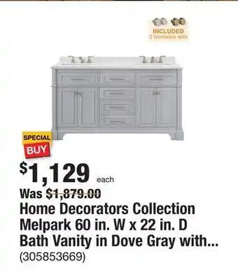 The Home Depot Home decorators collection melpark 60 in. w x 22 in. d bath vanity in dove gray with a cultured marble vanity top in white wi offer
