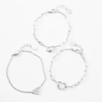 Claire's Silver carabiner heart chain bracelets - 3 pack offer