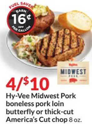 Hy-Vee Hy-vee midwest pork boneless pork loin butterfly or thick-cut america's cut chop offer