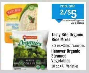 Tasty bite organic rice mixes, hanover organic steamed vegetables