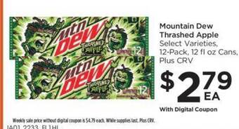 Food 4 Less Mountain dew thrashed apple offer
