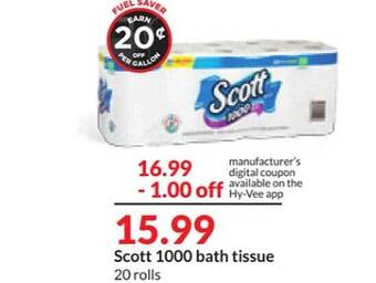 Hy-Vee Scott 1000 bath tissue offer