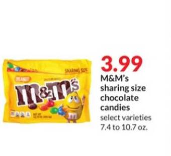 Hy-Vee M&m's sharing size chocolate candies offer