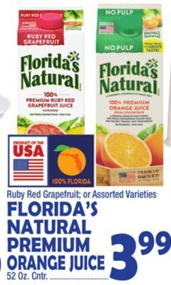 Bravo Supermarkets Florida's natural premium orange juice offer