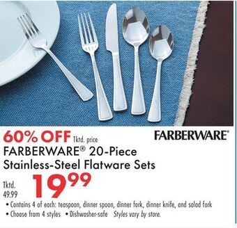 Boscov's Farberware® 20-piece stainless-steel flatware sets offer