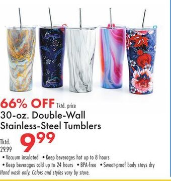 Boscov's 30-oz. double-wall stainless-steel tumblers offer