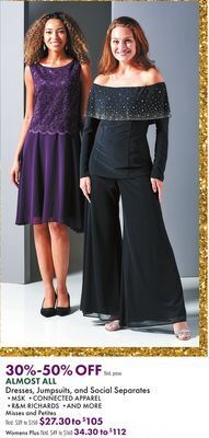 Boscov's Dresses, jumpsuits, and social separates offer
