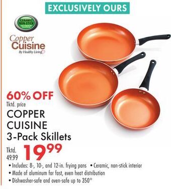 Boscov's Copper cuisine 3-pack skillets offer