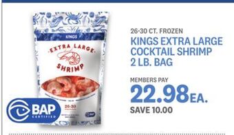 Kings Food Markets Kings extra large cocktail shrimp 2 lb. bag offer