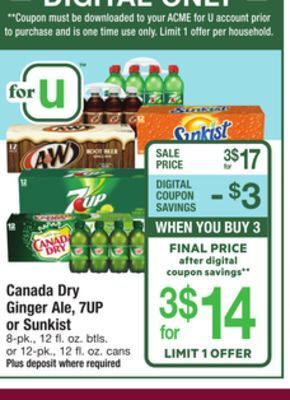 ACME Canada dry ginger ale, 7up or sunkist offer