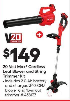 Lowe's 20-volt max f cordless leaf blower and string trimmer kit offer