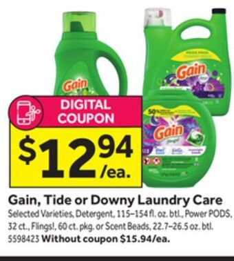 Stop&Shop Gain, tide or downy laundry care offer