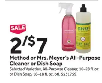 Stop&Shop Method or mrs. meyer's all-purpose cleaner or dish soap offer