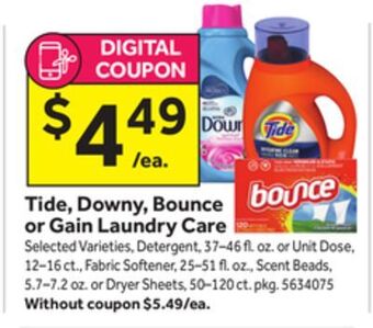 Stop&Shop Tide, downy, bounce or gain laundry care offer
