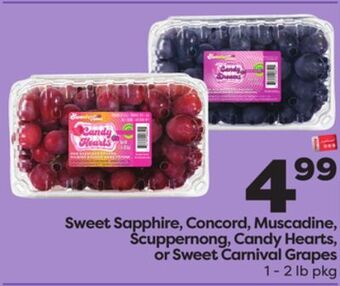 Weis Markets Sweet sapphire, concord, muscadine, scuppernong, candy hearts, or sweet carnival grapes offer
