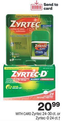 CVS Zyrtec 24-30 ct. or zyrtec-d 24 ct.† offer