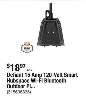 The Home Depot Defiant 15 amp 120-volt smart hubspace wi-fi bluetooth outdoor plug with 2 outlets offer