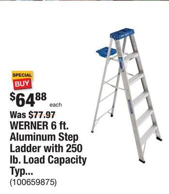 The Home Depot Werner 6 ft. aluminum step ladder with 250 lb. load capacity type i duty rating offer