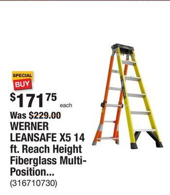 The Home Depot Werner leansafe x5 14 ft. reach height fiberglass multi-position ladder, 375 lbs. load capacity type iaa offer