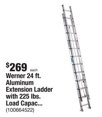 The Home Depot Werner 24 ft. aluminum extension ladder with 225 lbs. load capacity type ii duty rating offer