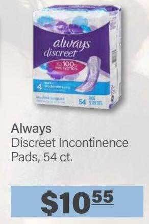 Commissary Always discreet incontinence pads, 54 ct. offer