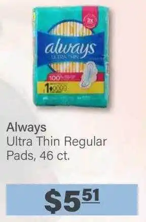 Commissary Always ultra thin regular pads, 46 ct. offer